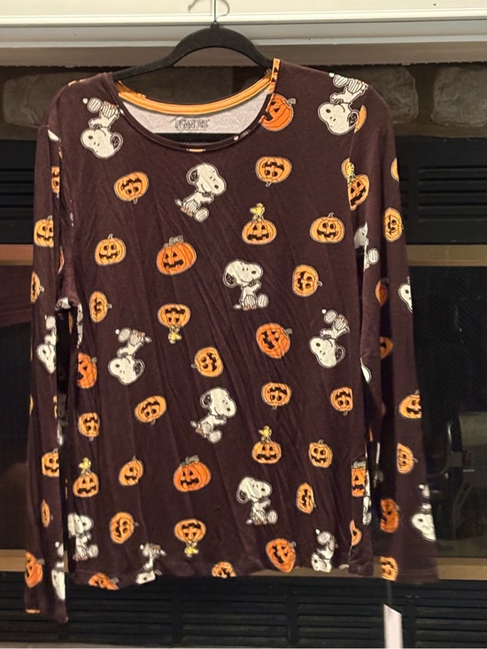 Peanuts Tops - Peanuts Black Long Sleeve Top with Orange Pumpkins and White Snoopy